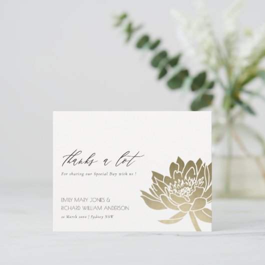 GLAMOROUS BLEEK GOLD WHITE LOTUS FLORAL DANK U BRIEFKAART (Staand voorkant)