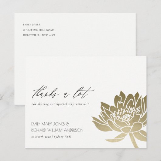 GLAMOROUS BLEEK GOLD WHITE LOTUS FLORAL DANK U BRIEFKAART (Voorkant / Achterkant)