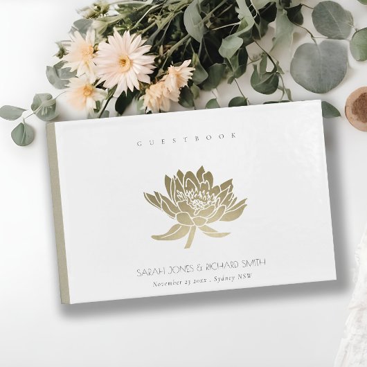 GLAMOROUS BLEEK GOLD WHITE LOTUS FLORAL MONOGRAM GASTENBOEK