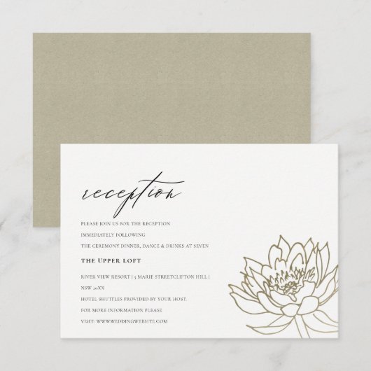 GLAMOROUS BLEEK GOLD WHITE LOTUS FLORAL RECEPT KAART (Voorkant / Achterkant)