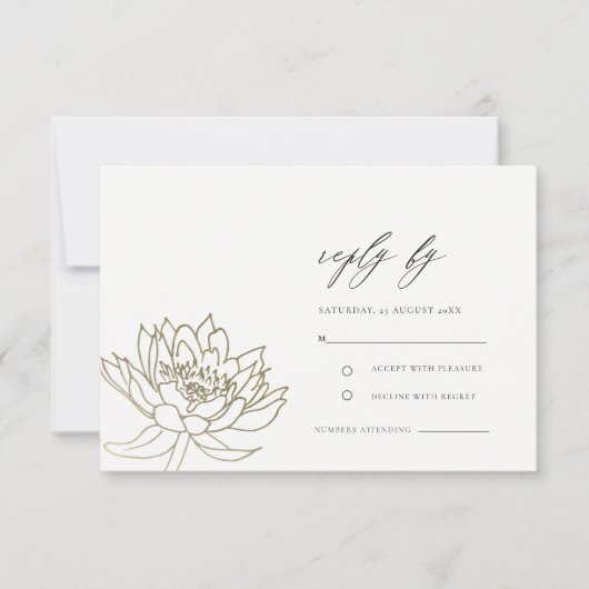 GLAMOROUS BLEEK GOLD WHITE LOTUS FLORAL RSVP (Voorkant)