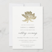 GLAMOROUS BLEEK GOLD WHITE LOTUS FLORAL WEDING KAART (Voorkant)