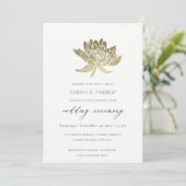 GLAMOROUS BLEEK GOLD WHITE LOTUS FLORAL WEDING KAART (Staand voorkant)