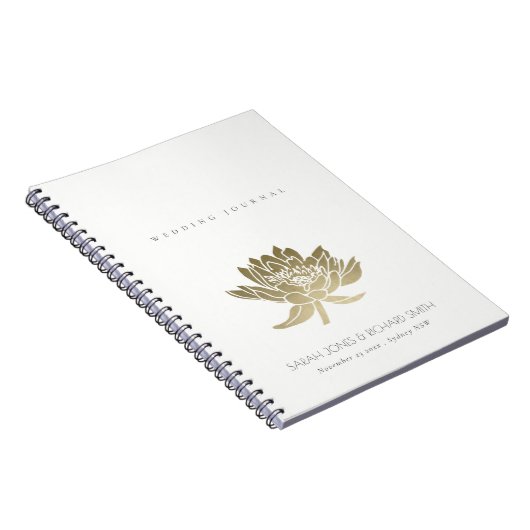 GLAMOROUS BLEEK GOLD WHITE LOTUS FLORAL WEDING NOTITIEBOEK (Rechterzijde)