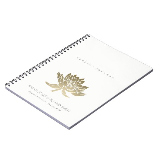 GLAMOROUS BLEEK GOLD WHITE LOTUS FLORAL WEDING NOTITIEBOEK (Linkerzijde)