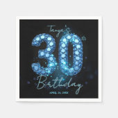 Glamorous Blue & Black Sparkle Jewel 30th Birthday Servet (Voorkant)