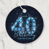 Glamorous Blue Diamond 40th Birthday Bedankjes Labels (Voorkant)
