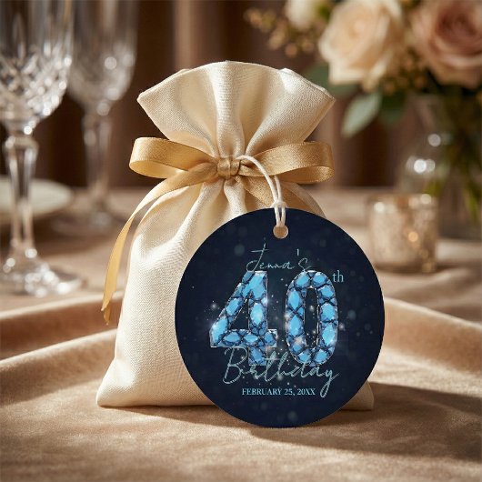 Glamorous Blue Diamond 40th Birthday Bedankjes Labels