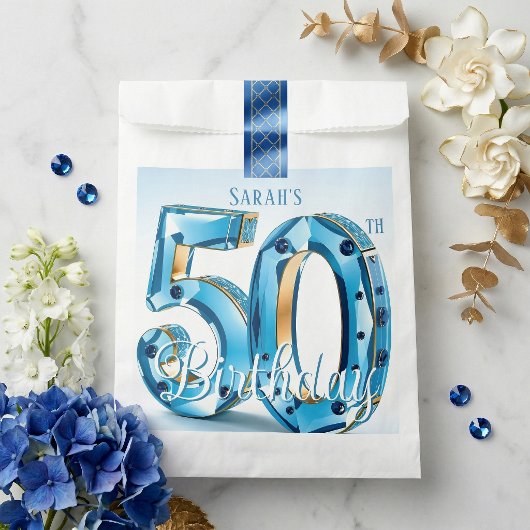 Glamorous Blue Gemstone 50th Birthday Party Bedankzakje