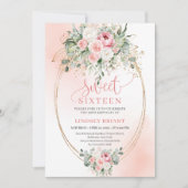 Glamorous Blush Floral Sweet 16 Birthday Invite @ Kaart (Voorkant)