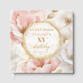 Glamorous Blush Ivory Gold Birthday Guest Book Gastenboek (Voorkant)