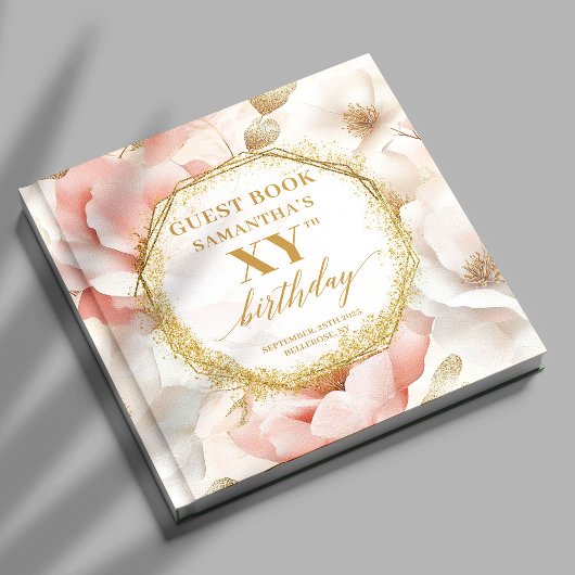 Glamorous Blush Ivory Gold Birthday Guest Book Gastenboek