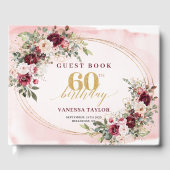 Glamorous Boho Marsala Floral Gold 60th Birthday  Gastenboek (Voorkant)