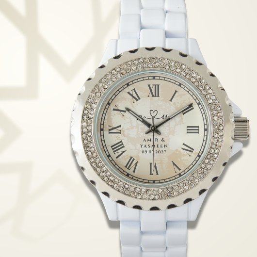 Glamorous Bridal White Enamel & Rhinestone Watch Horloge