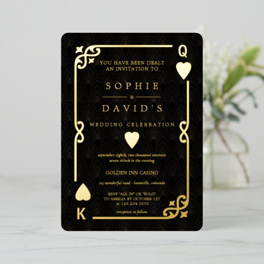 Glamorous Casino Las Vegas Poker Bruiloft Echt Folie Uitnodiging (Staand Voorkant)