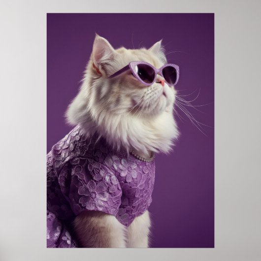 Glamorous Cat in Purple Lace Dress Poster (Voorkant)