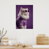 Glamorous Cat in Purple Lace Dress Poster (Keuken)