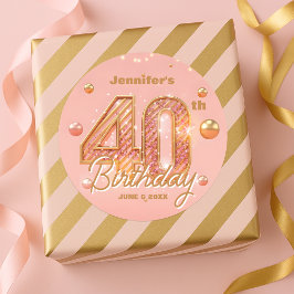 Glamorous Chic Glitter Rose Gold 40th Birthday  Ronde Sticker