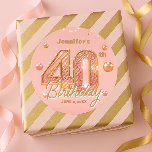Glamorous Chic Glitter Rose Gold 40th Birthday  Ronde Sticker