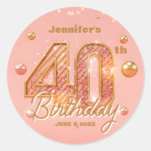 Glamorous Chic Glitter Rose Gold 40th Birthday  Ronde Sticker (Voorkant)