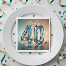 Glamorous Chic Teal Crystal 40th Birthday Party Servet