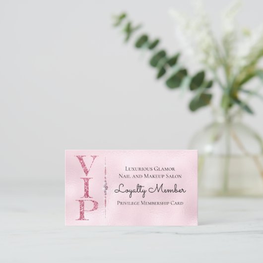 Glamorous Diamonds Pink Glitter VIP Loyaliteit Visitekaartje (Staand voorkant)
