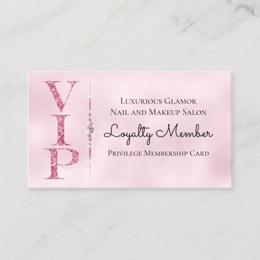 Glamorous Diamonds Pink Glitter VIP Loyaliteit Visitekaartje (Voorkant)