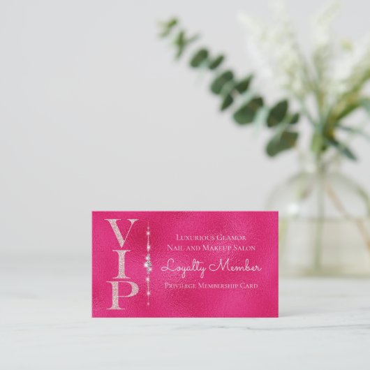 Glamorous Diamonds Pink Glitter VIP Loyaliteit Visitekaartje (Staand voorkant)