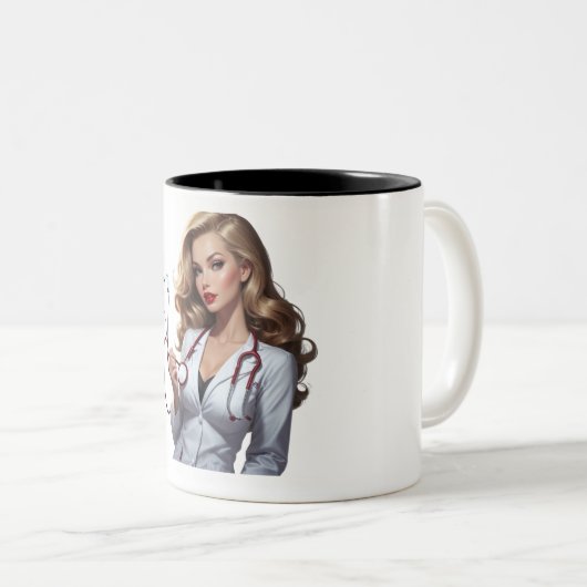 Glamorous Doctor with Heart Stethoscoop Tweekleurige Koffiemok (Voorkant rechts)