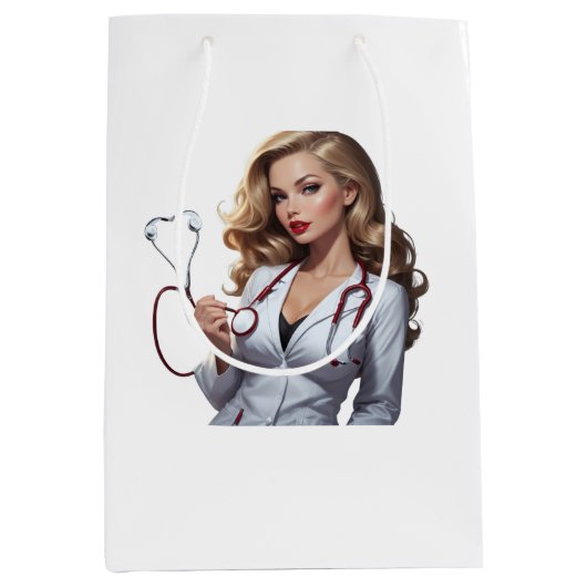 Glamorous Doctor with Heart Stethoscope - Elegant Medium Cadeauzakje (Voorkant)