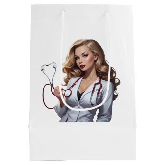 Glamorous Doctor with Heart Stethoscope - Elegant Medium Cadeauzakje (Achterkant)