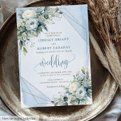 Glamorous Dusty Blue White Silver Peonies Wedding  Kaart