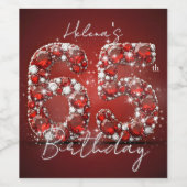 Glamorous Elegant Ruby Red Diamonds 65th Birthday Wijn Etiket (Enkel label)
