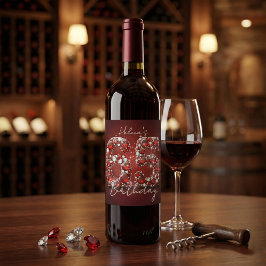 Glamorous Elegant Ruby Red Diamonds 65th Birthday Wijn Etiket