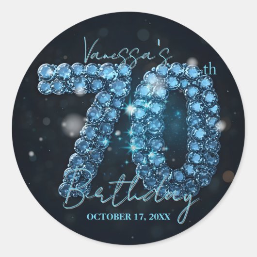 Glamorous Elegant Teal Blue Diamonds 70th Birthday Ronde Sticker (Voorkant)