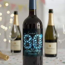 Glamorous Elegant Teal Blue Diamonds 80th Birthday Wijn Etiket