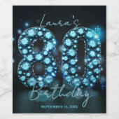 Glamorous Elegant Teal Blue Diamonds 80th Birthday Wijn Etiket (Enkel label)