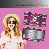 Glamorous Girly Pink Glitter Stars Logo Silver Visitekaartje