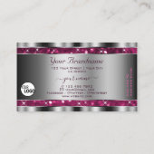 Glamorous Girly Pink Glitter Stars Logo Silver Visitekaartje (Achterkant)
