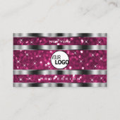 Glamorous Girly Pink Glitter Stars Logo Silver Visitekaartje (Voorkant)