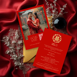 Glamorous Glitter Floral Double Happiness Photo Kaart