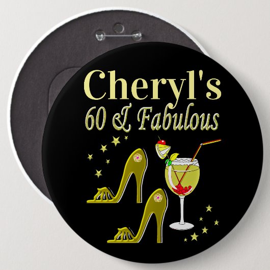 GLAMOROUS GOLD 60E BIRTHDAY RONDE BUTTON 6,0 CM (Voorkant /achterkant)