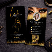 Glamorous Gold & Black Lash Tech QR Code  Visitekaartje