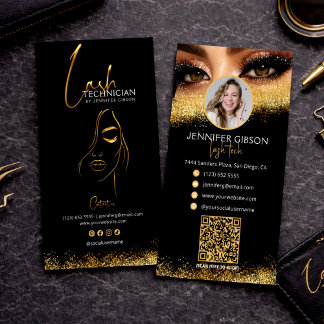 Glamorous Gold & Black Lash Tech QR Code  Visitekaartje