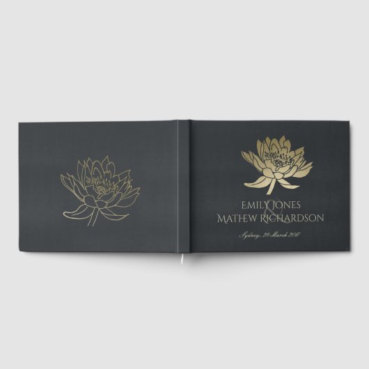 GLAMOROUS GOLD BLUE BLACK LOTUS FLORAL MONOGRAM GASTENBOEK (Volledig)