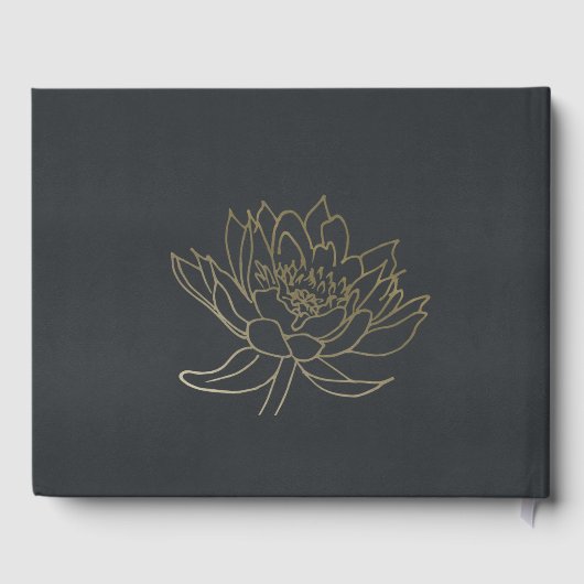 GLAMOROUS GOLD BLUE BLACK LOTUS FLORAL MONOGRAM GASTENBOEK (Achterkant)