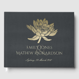 GLAMOROUS GOLD BLUE BLACK LOTUS FLORAL MONOGRAM GASTENBOEK