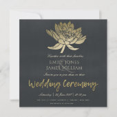 GLAMOROUS GOLD BLUE BLACK LOTUS FLORAL WEDING KAART (Voorkant)