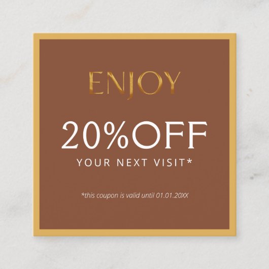 Glamorous Gold & Brown Lash Tech  Kortingskaartje (Voorkant)