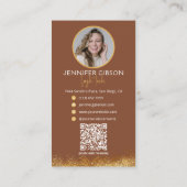 Glamorous Gold & Brown Lash Tech QR Code  Visitekaartje (Achterkant)